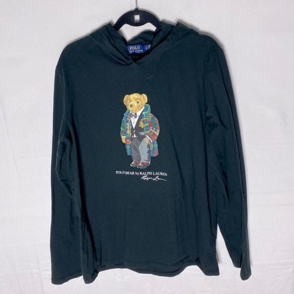 SOLD-Polo Ralph Lauren Black Dufflebear Lightweight Hoodie with Bear Graphic L